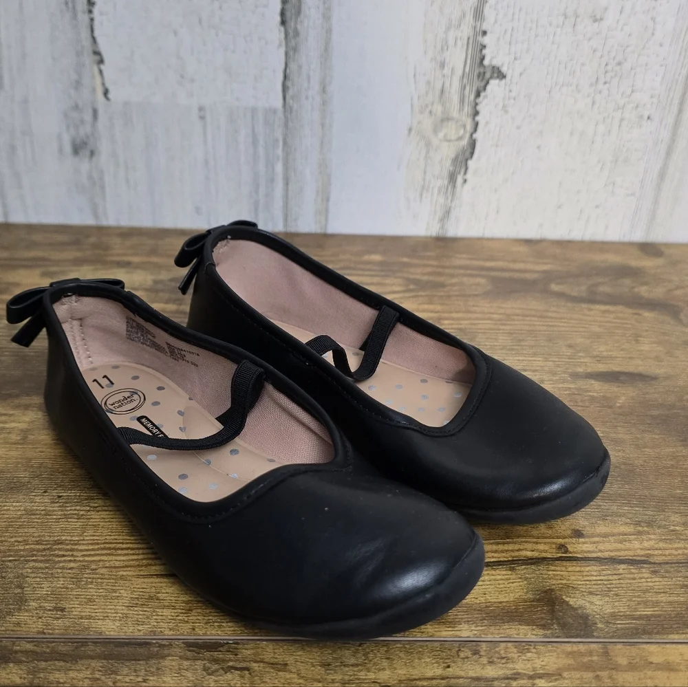Wonder Nation Memory Foam Toddler Girls Black  Flats Size 11